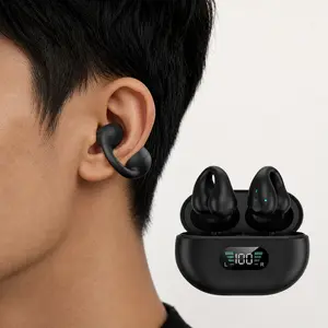 Ear-clip bone conduction headphones, Bluetooth open ear-hook wireless headphones, equipped with LED power display function, comfortable and painless to wear, sweat-proof sports headphones, suitable for running, cycling and fitness