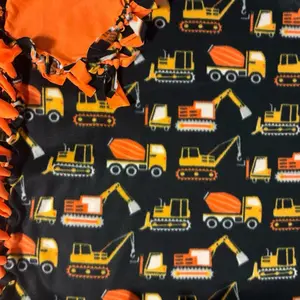 No Sew Blanket - Black with Orange Construction Vehicles Design blankets