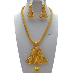 Ultimate Affordable Luxury Gift 24K Gold-Plated Fan-Shaped Filigree Jewelry Set Necklace Earrings