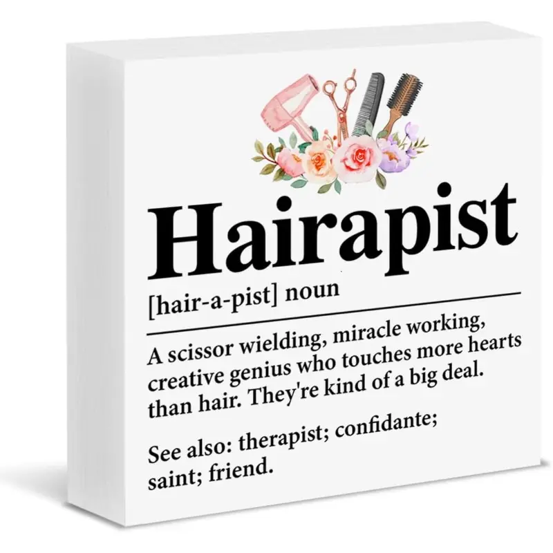 Hairdresser Gifts for Women, Hair Salon Sign Decor Hairapist Definition Wood Block Sign Hairstylist Hair Stylist Gifts 5x5inch