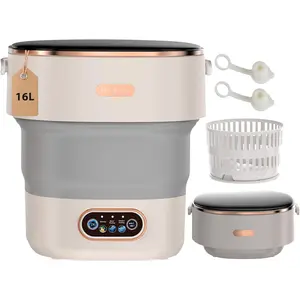 16L Mini Foldable Portable Washing Machine with Spin Basket 3 Modes for RV Travel Camping Gray