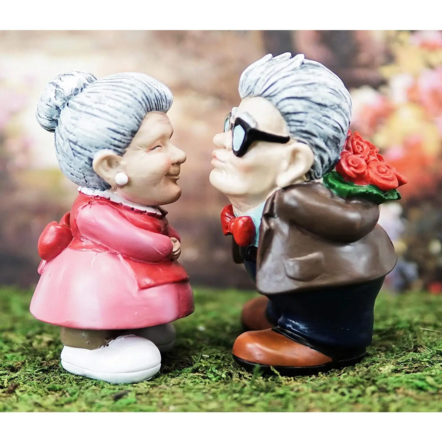 Ebros Roses and Smooches Mr & Mrs Cruise Senior Couple Kissing Statues Set of 2