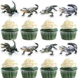 1Set Alligator Party Decoration Crocodile Theme Cupcake Toppers Alligator Theme Table Decorations Reptile Animal Cupcake Toppers for Boy Man Jungle Safari Swamp Reptile Themed Birthday Party Supplies