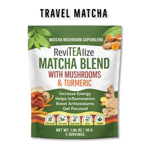 Matcha Mushroom Blend Travel Pack, Convenient On-The-Go Tea Drink Mix