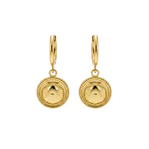 Shell Charm Dangling Hoop Earrings - Pair - Gold PVD Stainless Steel