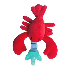 Pacifier with Infant Plush Pacifier Holder, BPA Free Silicone Teether Soothie Snuggle Pacifier with Detachable Soft Hand-Hold Stuffed Animal for 0+ Months Newborn Baby All Ages (Lobster)