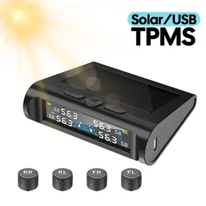 Solar Powered Waterproof Tire Pressure Monitoring System, Set of 4 Wireless LCD Displays, Real-Time Detection 0-87 Psi, Car Accessories