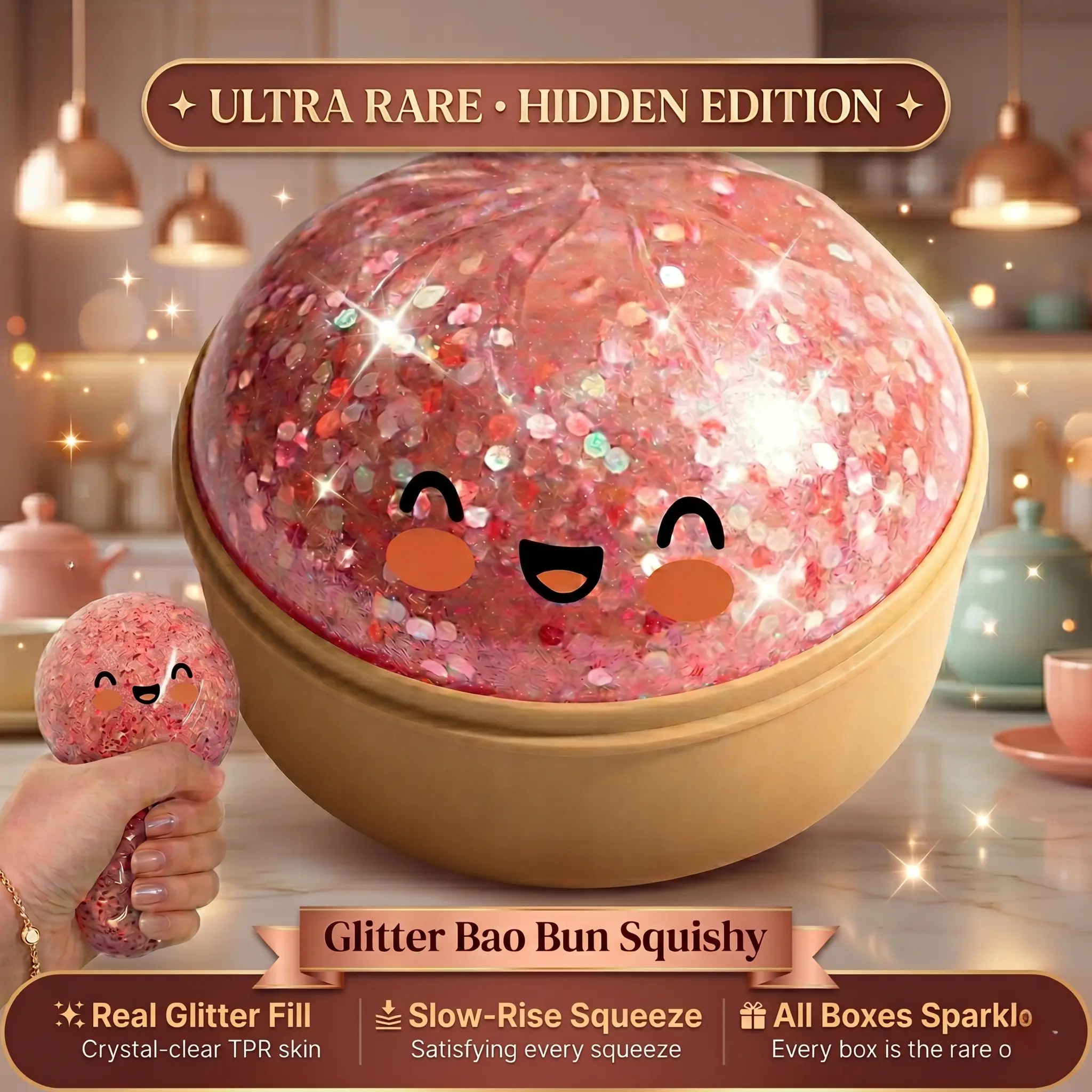 Viral Dumpling Squishy Mystery Blind Box ULTRA RARE Red Glitter Hidden Edition | Dumpling Squishies Squishy Dumpling Slow Rise Stress Relief Fidget Toy Soft TPR Squeeze Ball Sensory ASMR Gift Adults Teens Simulated  butter   stretchable giant