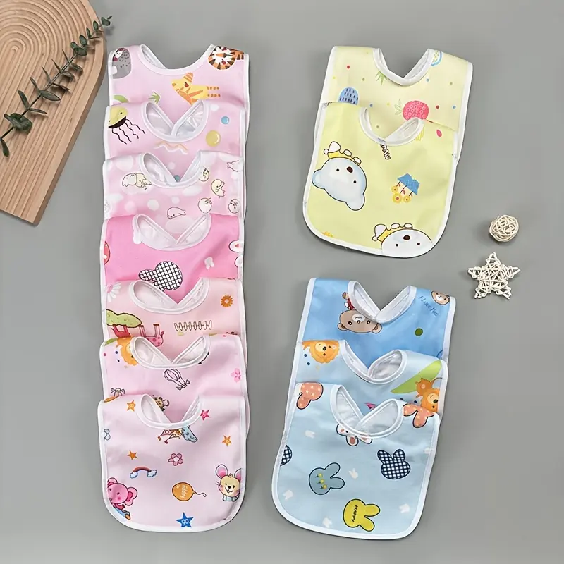 7pcs Baby Bibs Snap Bibs Baby Feeding Protection Burp Cloths Absorbent& Soft Baby Bib Cartoon Pattern Fit Baby Newborn Stuff Random