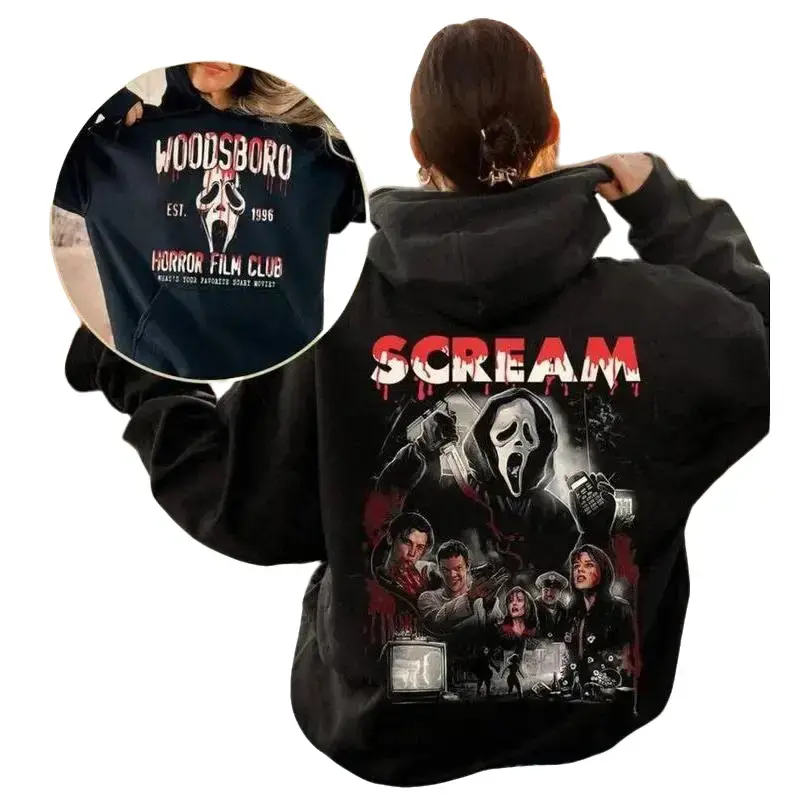 Woodsboro Horror Film Club 2 Sided Sweatshirt, Ghostface Shirt, Scary Halloween Hoodie, Horror Film Club Sweater, Woodsboro Scream Shirt, Scream Ghost Shirt