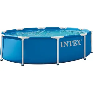 INTEX Metal Frame 10 ft x 30 in Above Ground Pool Set, Round Swimming Pool with Steel Frame, 330 GPH  Filter Pump, and Type H Filter