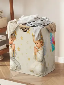 Angel Pattern Printed Open Storage Bin, Foldable Storage Laundry Basket Bag with Handles, Home Bathroom Foldable Laundry Hamper for Dirty Clothes Storage