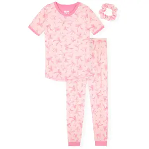 Sleep On It Girls 2-Piece Super Soft Jersey Snug-Fit Pajama Set with Hair Scrunchie