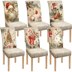 6 Pcs Christmas Dining Chair Covers Removable Washable Stretch Slipcovers for Xmas Restaurant Farmhouse Kitchen Hotel Decor Supplies