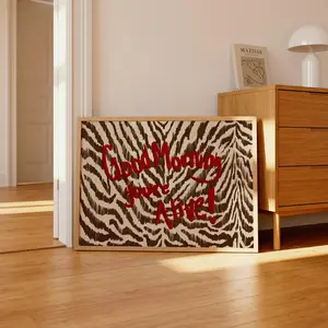 [Sale off up to 65%][Free Ship][No Frame] Good Morning, You’re Alive Print, Zebra Wall Art, Motivational Quote Poster, Neutral Animal Print Decor, Bold Red Typography Art