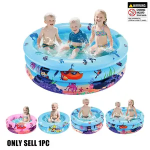 Inflatable Swimming Pool Ocean Animal Pattern Triple Ring Thickened, Family Water Play Fishing Multi-Function Pool Kiddie Pool