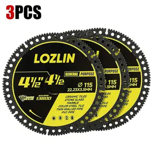 LOZLIN 3PCS 4.5" Multifunctional Diamond Cutting Blades for Ceramic, Tile, Marble, Metal, and Stone Ultra-Thin Dry Cut Masonry Angle Grinder Discs Durable for Construction
