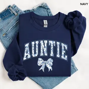 Cute Floral Auntie Sweatshirt, New Aunt Gift, Pregnancy Announcement, Women's Casual Long Sleeve Shirt Women's Outfits