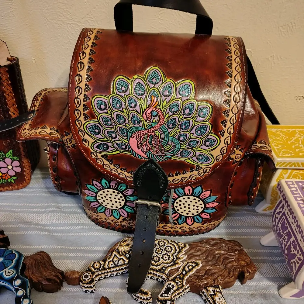 Genuine Leather Mexican Art Backpack