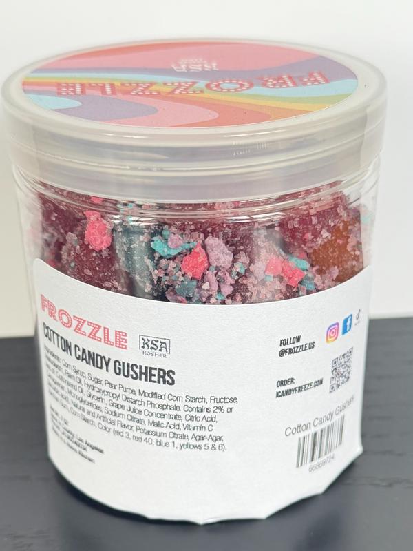 Cotton Candy Gushers - Kosher Parve, 7 OZ jar, Soft Chewy Snack with Juicy Cotton Candy Flavor, Fun Carnival Treat with cotton candy crunchy bits trending Candy gushers