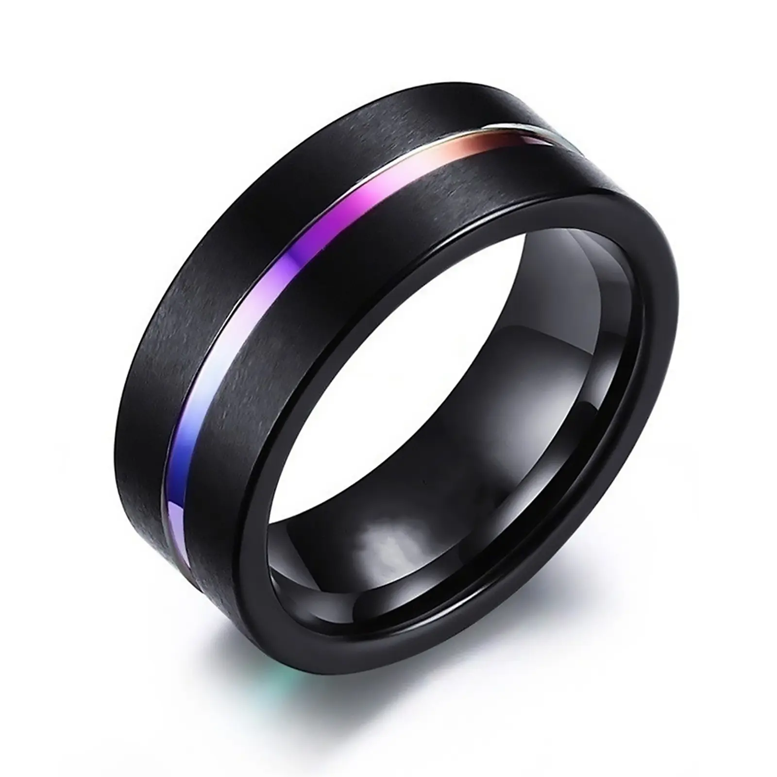 OIDEA Men's 8MM Grooved Stainless Steel Promise Ring, Anti-Rust Steel Ring for Couples' Engagement Bands, Anti-Rust Steel Rings, Steel Rings