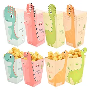 12-Pack Dinosaur Popcorn Boxes, Cartoon Popcorn Bags, Cookie Packaging, Perfect for Movie Night, Birthday Party, Fun Snack Containers