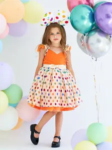 (Dress + Headband) Performance Costume Girls Dress Polka Dot Mesh Skirt Children's Halloween Costume Minnie Party Ball Dress