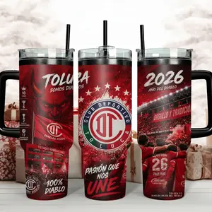 Toluca FC Diablos Rojos 40oz & 30oz Tumbler With Handle, Club Deportivo Toluca Fan Tumbler, Año Del Diablo 2026 Stainless Steel Travel Mug, Soccer Supporter Gift