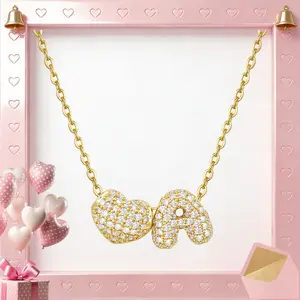 KissYan Bubble Heart Initial Necklaces for Women, 14K Gold Plated Tiny A-Z Letter Pendant Choker Dainty CZ Monogram Jewelry Gifts