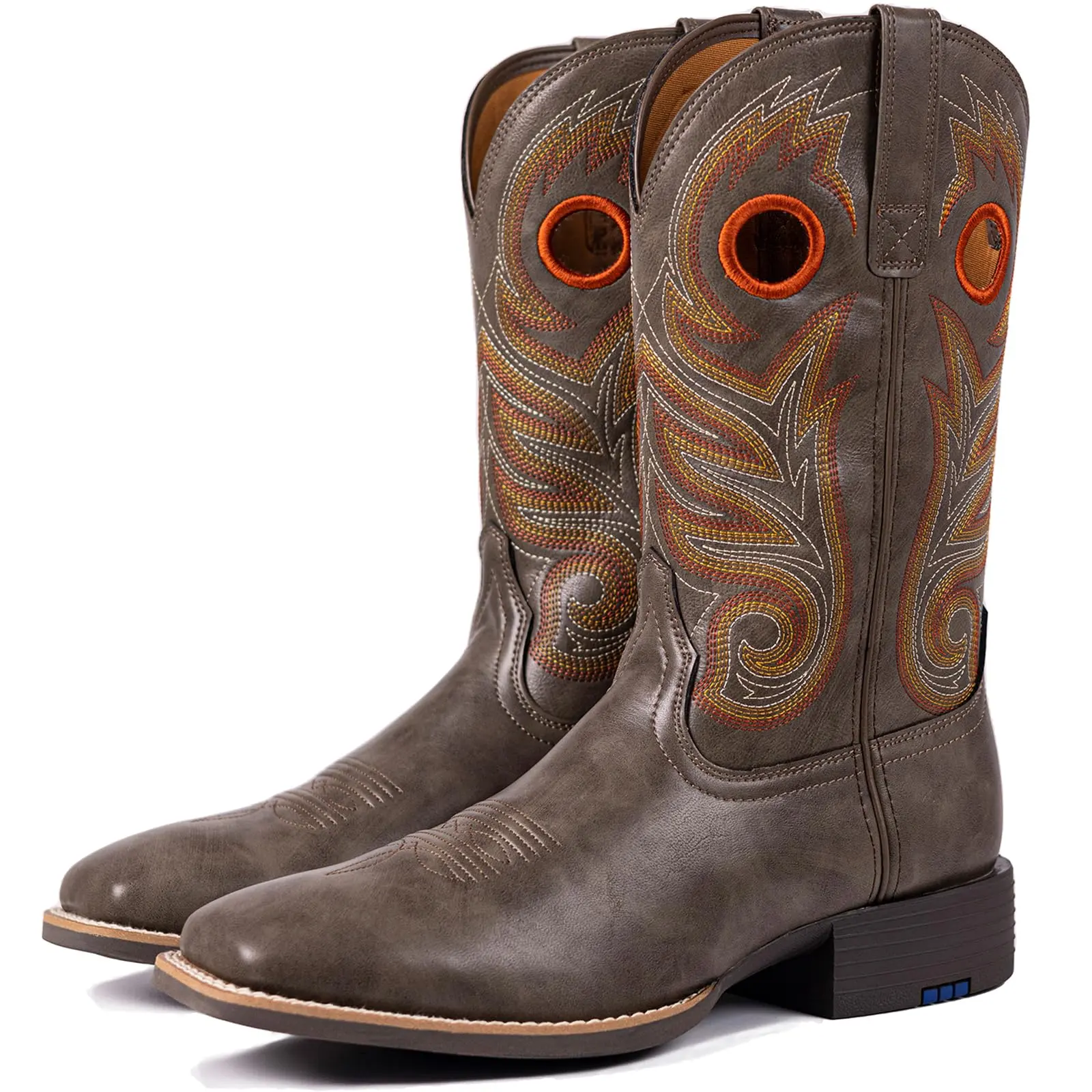 Black-Men's Vintage Western Mid-Calf Square-Toe Cowboy Boots - Stitched Trim, Durable Non-Slip Rubber Sole, Breathable Mesh, Elastic, All-Season Outdoor Wear Footwear9