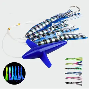 Side Tracker with Mini Bullet Lures  9inch  Big Game Fishing Trolling Lure Soft Skirt Silicone Tuna Lure Saltwater Soft Squid Glow Trolling Bait