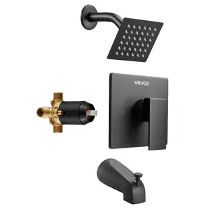 Matte Black Single-Handle Tub and Shower Faucet Set - 4-Inch Rainfall Showerhead, Modern Spray Shower, Bathtub Spout, 304 Stainless Steel Valve Trim Single-Spray Tub Trim Kit for Bathrooms