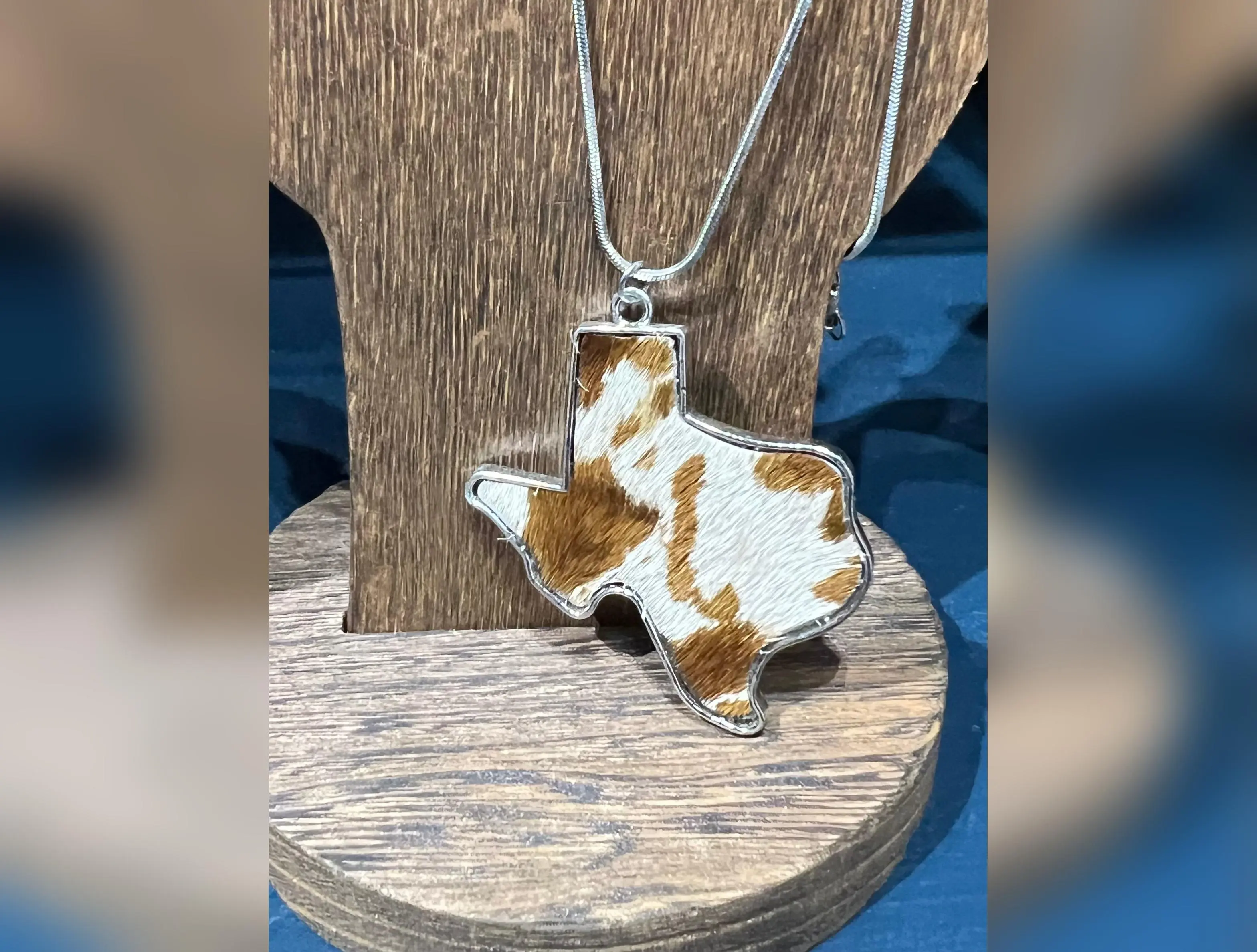 Texas State Cowhide Necklace