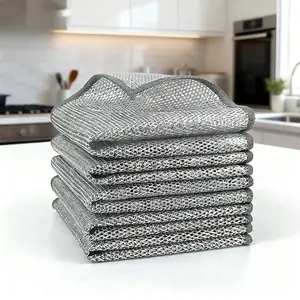 10 Counts Dishwashing Rags, Double Side Multipurpose Non-Scratch Wire Dishcloths for Wet and Dry Use, Reusable Wire Cleaning Cloths for Kitchen, Sinks, and Pans Silver Removable, Washable & More