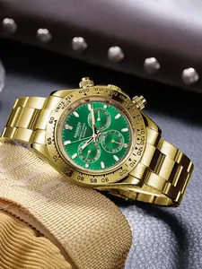 Namkin Men's Mechanical Watch, Cool Gold Block, Dial Timer Function, Full Gold Strap, Speed Ring Design, Business Style