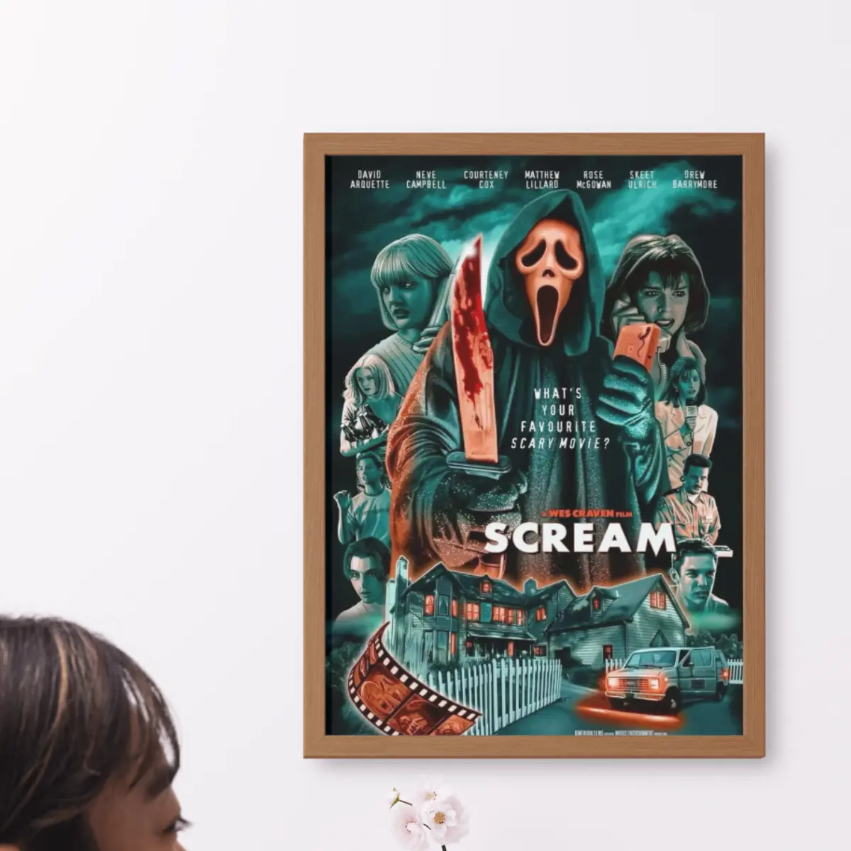 Horror Movie Poster, Scary Mask Killer Wall Art, Classic Slasher Film Decor for Halloween and Horror Fans