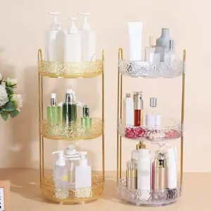 Rotating Makeup Organizer Rack, Transparent Plastic Cosmetic Storage Box, Multilayer Storage Desktop Organizing Shelf for Skincare Products, Vanity Holder, Durable Storage Organizer