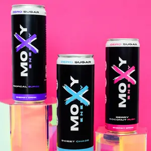Moxy Energy Variety Case - 12 Pack Zero Sugar Energy Drinks with Natural Caffeine & Lion's Mane Mushrooms No Crash Clean Ingredients - Tropical Surge, Sweet Chaos, Berry Coconut Rush Beverages