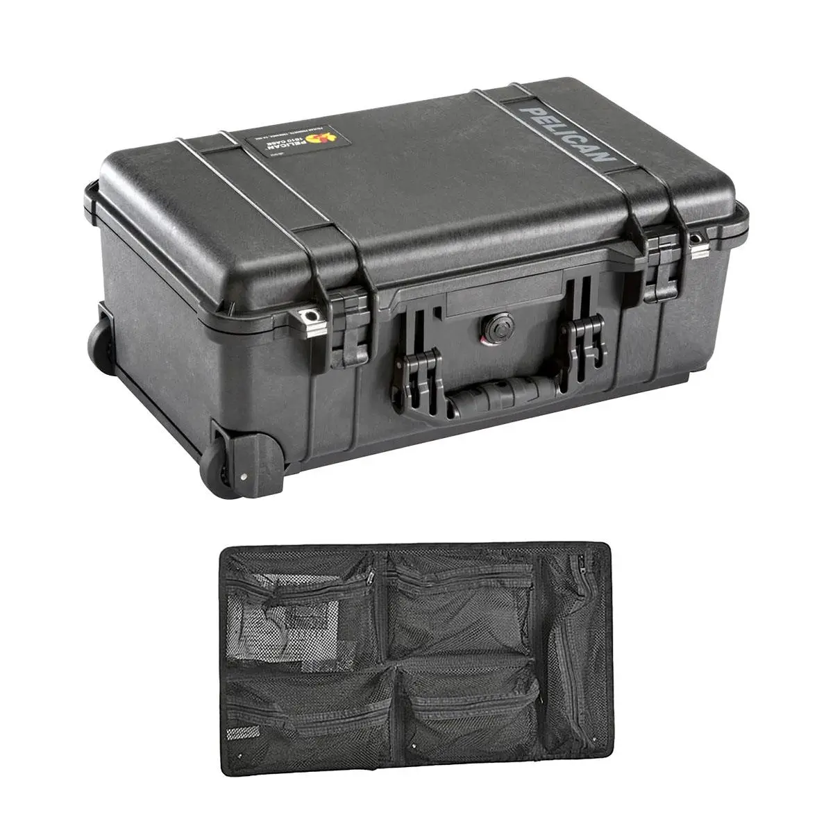 Pelican 1510 Watertight Carry On Hard Case with Foam Insert & Wheels - Charcoal Black with Pelican Attache lid organizer