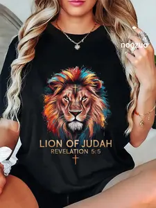100% Cotton Unisex Lion of Judah Christian Cross Christian Faith Lion of Judah Christian Cross T-Shirt Christ Christian Tops