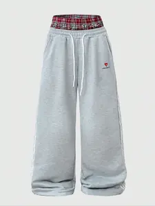 Men's Casual Street Style Two-Piece Sport Pants, Thick Knit Joggers, Elastic Waistband & Drawstring, Simple Los Angeles Pattern, Casual Comfy Sweatpants