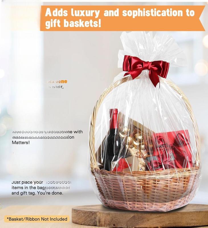 6PCS Extra Large Cellophane Bags, 30x40 Inches Clear Cellophane Wrap for Gift Baskets, Jumbo Huge Packaging Clear Gift Bags 2.8 Mil Thick