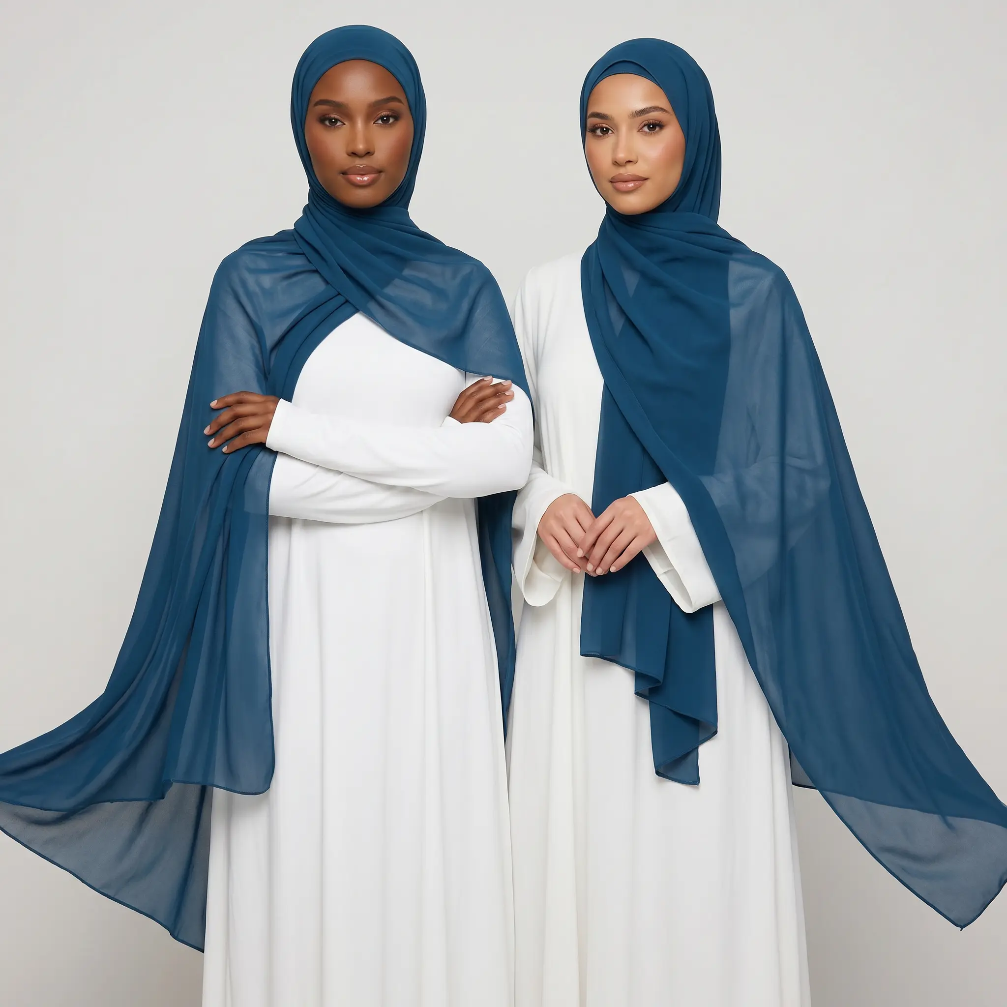 Solid Atlantic Navy Chiffon Hijab for Women, Elegant Lightweight & Breathable Scarf for Everyday Formal Wear, 70 x 180 cm, 70X180cm, Chiffon Pashmina Scarves, Refined, Evening