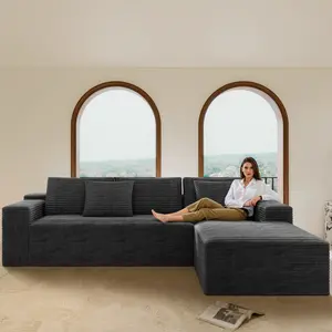 104.3*68.9"Modular sectional sofa seat,Upholstered compressed couch for living room,Bedroom,Apartment,No assembly required,2PC free combination,Plush corduroy fabric,GREY
