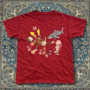 Antique Red Curious Monkey graphic t shirt Vintage y2k Inspired Baby Tee,  aesthetic graphic tshirt, summer tee, 90s,y2k