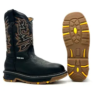 Silver Bull Black Rodeo Work Boot Square Toe Dual Density Anti-Fatigue Goodyear Welt Sole Anti-Slip SB-5059 Mid-Calf Leather Footwear Comfort Shoe silver bull