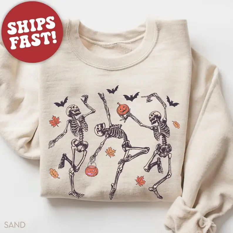 Dancing Skeleton Sweatshirt, Hoodie, Halloween Outfits, Fall Sweatshirt, Retro Halloween Crewneck