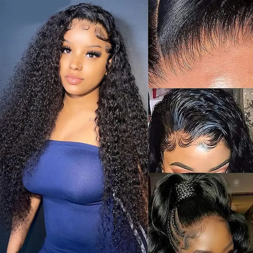 30in Human Hair Lace Front Wig Glueless Pre Plucked Deep Wave 180 Density SDJMa 30 inch Deep Wave Lace Front Wigs With Large Curls  main image 2
