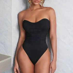 Solid Mesh Ruched Tube Corset Bodysuit Sexy Music Festival