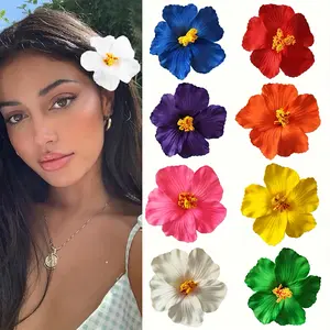 Boho Style Hawaii Flower Design Hair Clip, Elegant Flower Decor Hair Accessories For Women Girls, Minimalist Headwear Suitable For Thick Hair, Flower Clip Hijab, Synthetic Claw Clip hibiscus